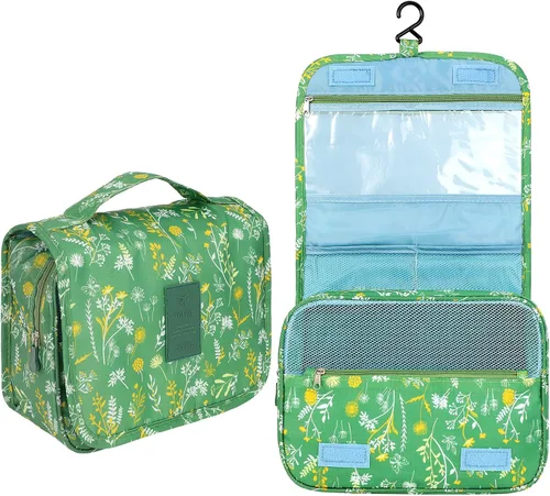 Miniatura 16 de Pengxiaomei Neceser para mujer, bolsa de cosméticos impermeable para colgar, bolsa portátil de maquillaje de viaje, bolsa de baño con asa Beige