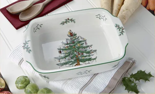 Miniatura 2 de Spode Plato rectangular con mango de árbol de Navidad (9 x 12 pulgadas) para hornear y platos de temporada, apto para loza, microondas
