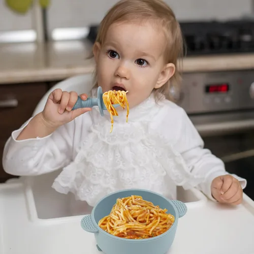 Miniatura 5 de Eascrozn Juego de Cucharas y Tenedores de Alimentación para Bebés, Paquete de 6 Utensilios de Silicona para Niños Pequeños de Primera Etapa