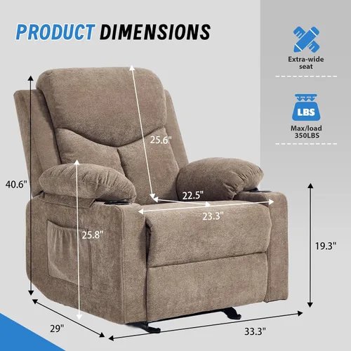 Miniatura 2 de Silla mecedora manual reclinable para adultos con masaje vibratorio, sillas reclinables deslizantes para sala de estar y dormitorio, sofá reclinable