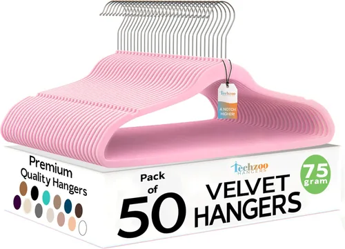 Miniatura 20 de Techzoo Perchas de Terciopelo Premium Paquete de 50 Perchas Ultra Delgadas Antideslizantes de Fieltro para Adultos que Ahorran Espacio para Perchas