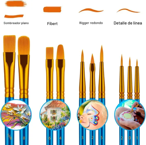 Miniatura 3 de Juego de pinceles para pintura acrílica, 20 piezas de pinceles de pintura acrílica para acuarela al óleo, pinceles de artista para cuerpo, cara, Azul
