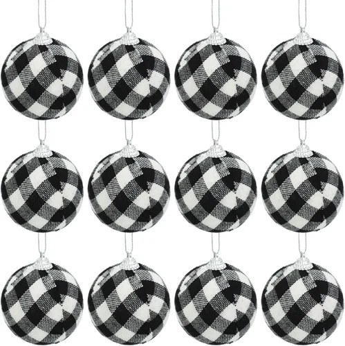 12 bolas de Navidad de búfalo a cuadros de 2.4 pulgadas/2.362 in, adornos colgantes de Navidad, adornos decorativos para colgar el árbol de Navidad,