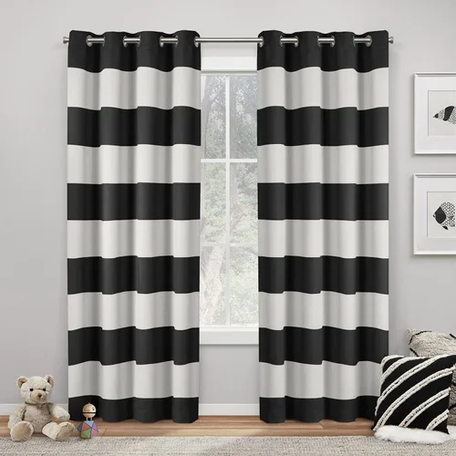 Exclusive Home Sateen Rugby - Par de paneles de cortinas opacas con ojales en la parte superior, de sarga a rayas, para oscurecer la habitación, 52