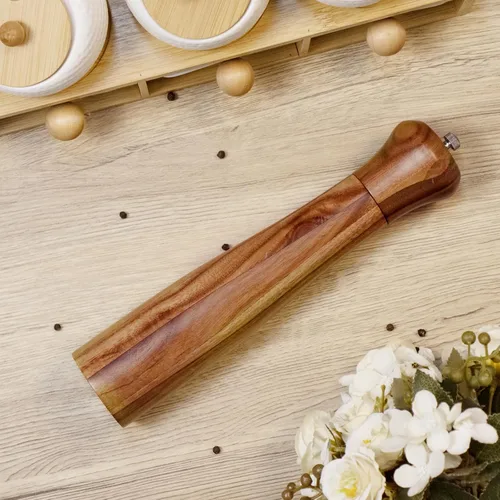 Miniatura 4 de 1 paquete – Molinillo de pimienta de madera de acacia de 10 pulgadas de alto o molino de sal elegante molino de pimienta de madera con un rotor