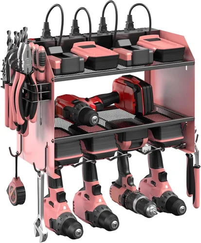 Miniatura 10 de CCCEI Organizador modular de herramientas eléctricas para montaje en pared con estación de carga. Estante de almacenamiento de taladros de garaje