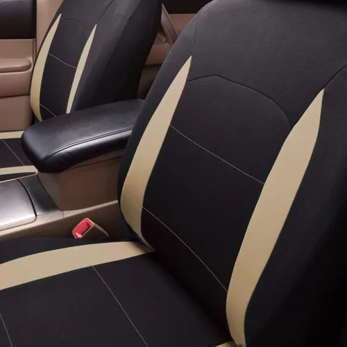 Miniatura 5 de Flying Banner Juego de Fundas para Asientos de Coche Beige y Marrón Claro para Asientos Delanteros y Banco Trasero, Protectores de Asiento de Coche