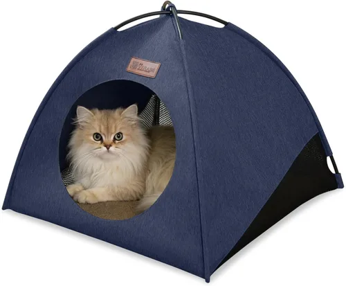 Tienda de campaña piramidal desplegable para gatos y gatos pequeños de hasta 6.6 libras, resistente al agua, transpirable, plegable, con cojín