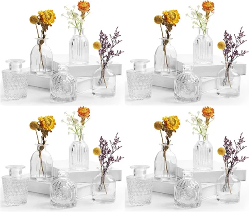 Miniatura 15 de Juego de 12 jarrones de cristal con brocha, jarrones de cristal para centros de mesa lindos, mini jarrón transparente a granel para decoraciones