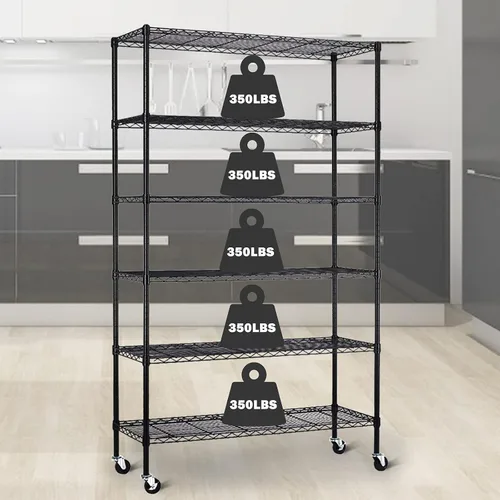 TTY Store Estantería de alambre de 6 niveles, 2100 libras, estantes de almacenamiento de garaje ajustables NSF con niveladores de ruedas y pies,