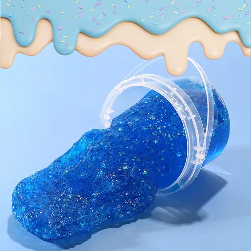 Miniatura 5 de Slime Cristalino Crujiente con Brillo de Cubo de Gelatina Azul Arándano Prefabricado, Incluye 6 Juegos de Complementos, Estimulación Sensorial