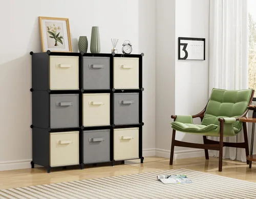 Miniatura 5 de HOMIDEC - Organizador de armario de 9 cubos, estantes de almacenamiento portátiles de armario, organizador de almacenamiento para percheros de ropa