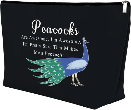 Miniatura 9 de Mxrymvu Bolsa de cosméticos de pavo real, regalos temáticos de pavo real para amantes - Bolsa de maquillaje inspiradora, Beige, Pavo real