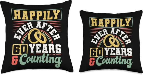 Miniatura 3 de Married Couples Matching Apparel JM0 60th Wedding Anniversary Happily Ever After 60 Years and Throw Pillow, 16x16, Multicolor