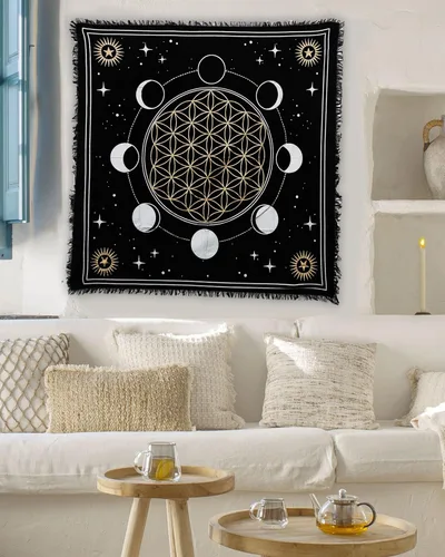 Miniatura 4 de Indian Consigners Tela de altar Fases de Luna Sol, Star & Moon Universe Premium Brujería Alter Tarot Spread Top Cloth Wicca Square Spiritual 18 x 18