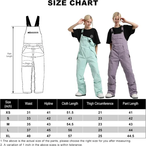 Miniatura 6 de GSOU SNOW Pantalones de esquí para mujer, overol con peto de nieve, impermeable, resistente al viento, aislado, correa ajustable, cálido