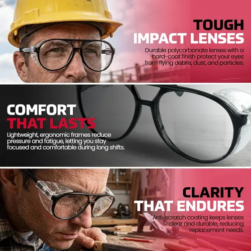 Miniatura 5 de SAS Safety Gafas de seguridad Lentes de policarbonato resistentes a impactos, lentes protectoras transparentes Protección UV ANSI Z87.1
