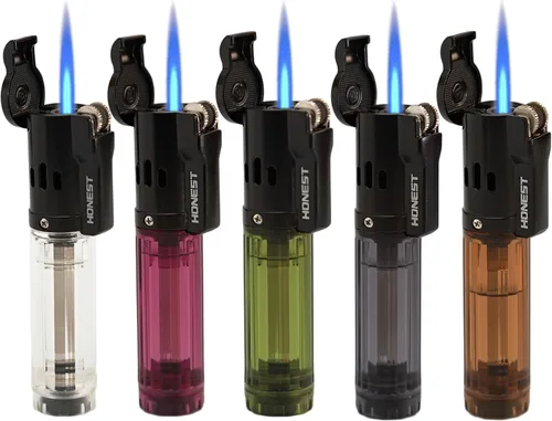 Encendedor de antorcha a prueba de viento, tanque recargable de llama de un solo chorro visible (sin gas) (5 colores)