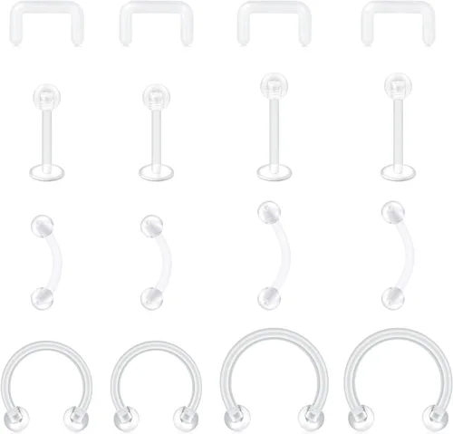 Miniatura 8 de AVYRING Juego de joyas transparentes para piercing de tabique, retenedores de nariz, labio, lengua, oreja, anillos de nariz transparentes