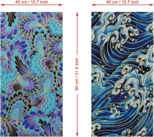 Miniatura 5 de aufodara 5 piezas de tela de algodón de 15.7 x 31.4 pulgadas, estilo japonés, impresos, cuartos gruesos para manualidades, costura, acolchados, Azul