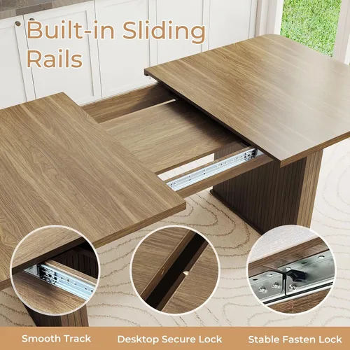 Miniatura 3 de Zevemomo Mesa de Comedor Expandible de 63"-78.7", Mesa de Cocina Estilo Granja para 6-10 Personas, Mesa de Comedor Rectangular Extensible, con Riel