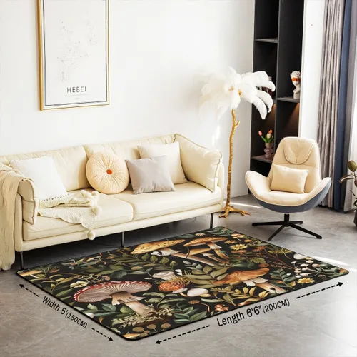 Miniatura 2 de Feelyou Linda alfombra decorativa de hongos para sala de estar, alfombra de área de hongos de dibujos animados de 3 x 5 para niños, niñas