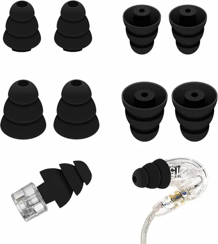 Miniatura 6 de Tamaño pequeño, 6 pares de triple brida compatibles con puntas Shure SE215 Pro, reducción de ruido con orificio de conector de 0.079 in, auriculares