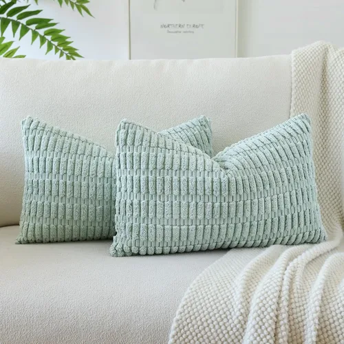 Miniatura 11 de OTOSTAR - Paquete de 2 fundas de cojín decorativas de pana suaves y a rayas estilo boho, fundas de cojín cuadradas para decoración del hogar, fundas