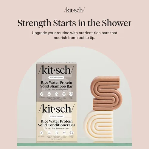 Miniatura 6 de Kitsch Set de champú y acondicionador de agua de arroz, barra sólida de champú y acondicionador con proteína para el crecimiento del cabello