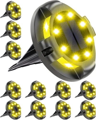 Miniatura 10 de Biling - Estacas solares para camino, 12 paquetes de luces solares brillantes azules para exteriores, impermeables para el patio, camino, jardín
