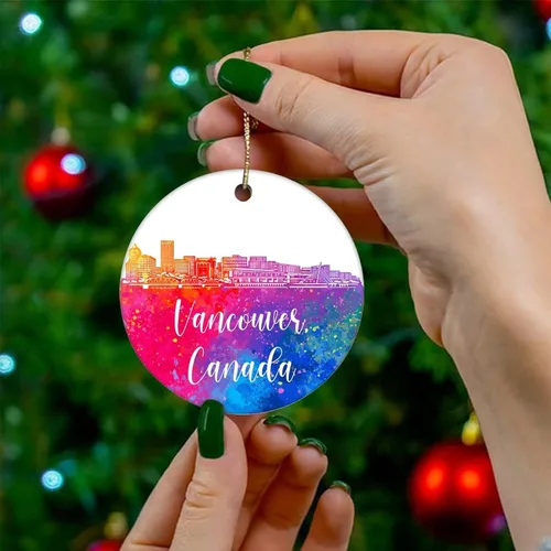 Miniatura 4 de Cheyan Divertido adorno de porcelana de Canadá-Vancouver para decoración del hogar, colgantes de Navidad, acuarela para árbol de Navidad, adorno
