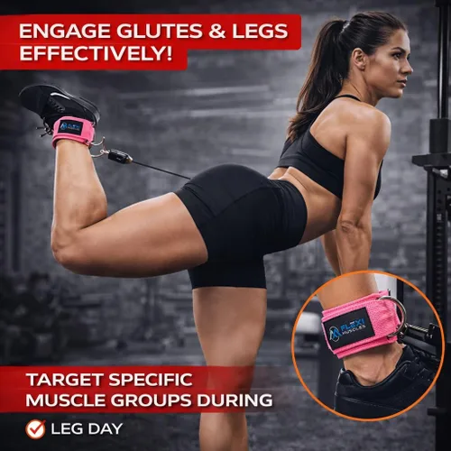 Miniatura 4 de Correas de tobillo Flexi MusCLES para máquinas de cable. Nuestras cómodas correas acolchadas ajustables para entrenamiento de tobillo con doble