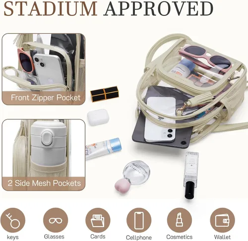 Miniatura 3 de Missnine Mochila transparente aprobada para estadios, mini bolsa transparente de PVC grueso con ribete de cuero para eventos deportivos, conciertos