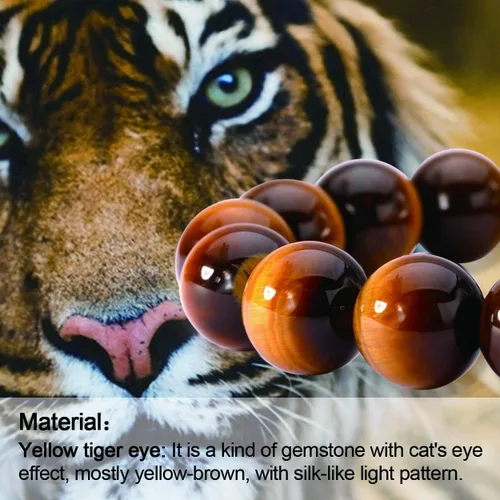 Miniatura 2 de Jewever Pulsera de ojo de tigre natural para hombres y mujeres, cuentas de piedra natural elástica de 0.47 pulgadas (0.472 in), unisex