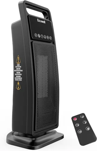 ECOWELL Calentador de torre de 21 pulgadas, calentador eléctrico de cerámica de calentamiento rápido de 1500 W con control remoto, 3 modos,