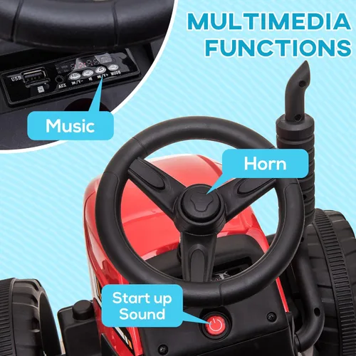 Miniatura 5 de Aosom Tractor de paseo de 12 V con remolque, motores duales de 25 W, tractor eléctrico a batería con control remoto, sonido de arranque de música
