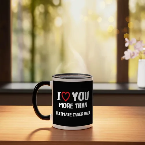 Miniatura 3 de Taza de cerámica con texto en inglés "I love you more than Ultimate Taser Ball, para hombre, color negro y blanco