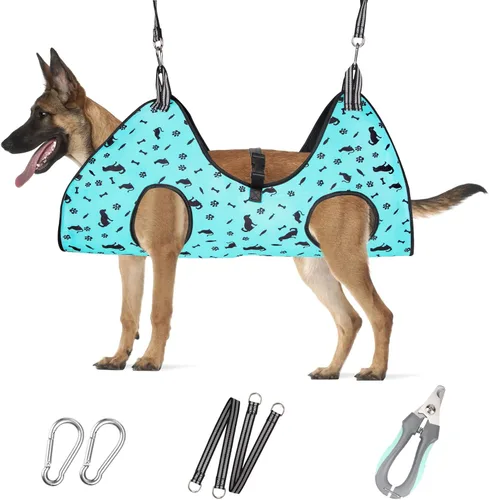 Miniatura 11 de ATESON Hamaca de Aseo para Mascotas con Cortauñas/Recortadores de Uñas/Tijeras de Aseo, Arnes de Aseo para Perros para Recortar Uñas, Correa de Aseo