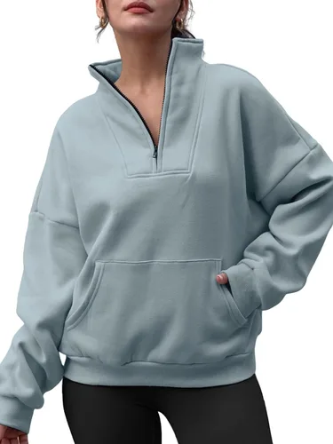 Miniatura 5 de Trendy Queen Sudaderas con media cremallera para mujer, sudaderas con capucha de gran tamaño, suéteres de otoño 2023 Y2K ropa de invierno