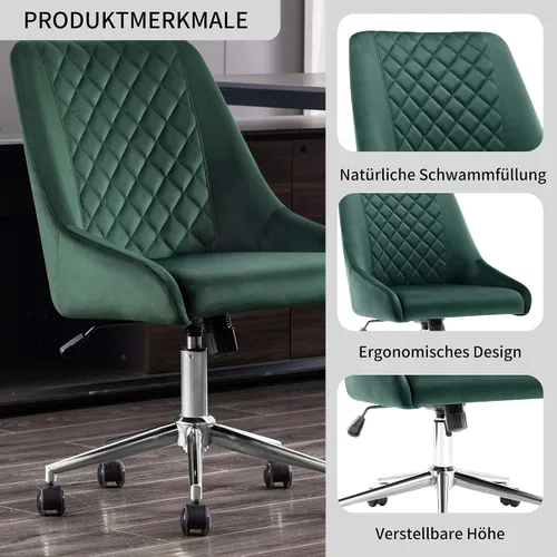 Miniatura 6 de Duhome - Silla de oficina en casa de terciopelo con ruedas, silla giratoria con respaldo, silla tapizada ajustable para computadora sin brazos