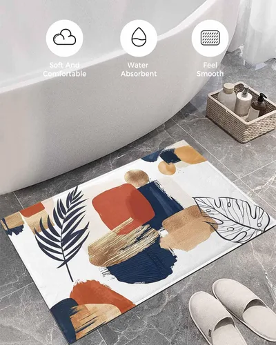 Miniatura 5 de Alfombra de baño abstracta de mediados de siglo, alfombra de área moderna estética terracota, absorbente, antideslizante, alfombra de baño bohemia