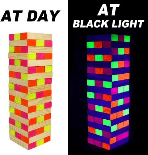 Miniatura 2 de Ahuimeius Juego de 54 piezas de torre gigante para exteriores, juego de torre que brilla en la luz negra, juego de mesa al aire libre para adultos