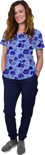 Green Town Scrubs for Women Scrub Set - Print Top and Jogger Pant, Easy Care Uniforms