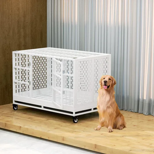 Miniatura 7 de Snuowu Jaula resistente para perros de 48/121,92/96,52 cm con ruedas, jaula plegable de metal para perros grandes y medianos, jaula extra grande XL
