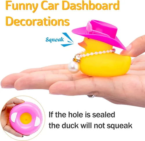 Miniatura 4 de wonuu Adornos de tablero de automóvil Pato vaquero rosa, patos de goma para adornos de automóvil con gafas de sol de color, sombrero de vaquero