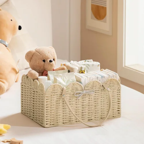 Miniatura 2 de HBlife Organizador grande de pañales para bebé, cestas de almacenamiento de cuerda de papel, contenedor de guardería con divisor extraíble