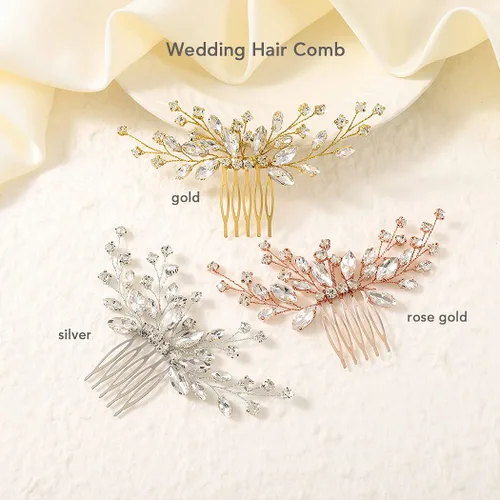 Miniatura 2 de JAKAWIN Crystal Bride Wedding Hair Comb Silver Bridal Headpiece Rhinestone Hair Piece Accesorios para las mujeres HC113 (Plata)