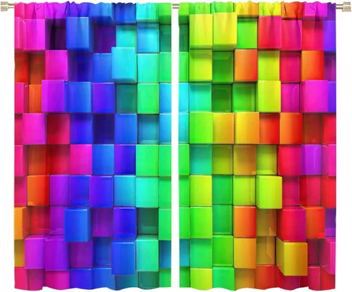 Miniatura 70 de Cortinas opacas abstractas de arco iris, pintura de color arcoíris con gotas, diseño gráfico creativo con bolsillo para barra, para sala de estar