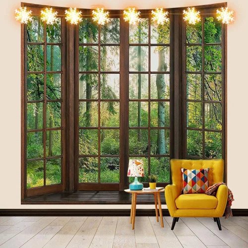 Miniatura 11 de Aidatain Tapiz Natural de Bosque Verde Escenario de Ventana Tapiz Estético de Pared para Dormitorio Franela 40" L x 30" A Manta de Playa Sala