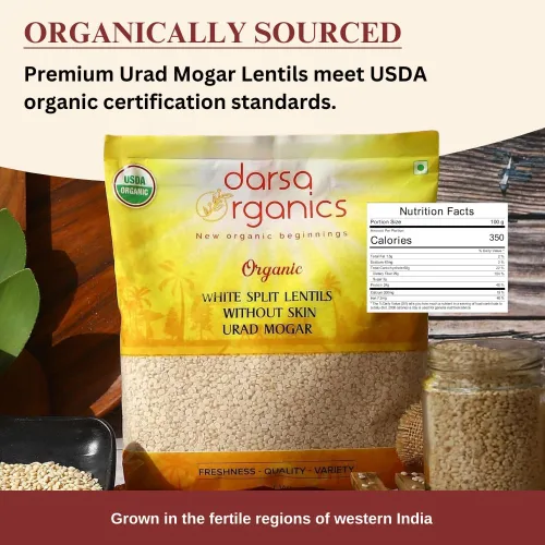 Miniatura 8 de Darsa Organics Urad Dal Split Without Skin (Urad Mogar) 2 libras – Lentejas partidas de matpe blanco orgánico USDA Sin OMG, proteína a base